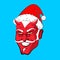 Krampus Satan Santa. Claus red demon with horns. Christmas monster for bad children and bullies. folklore evil. Devil with beard