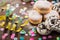 Krapfen, Berliner or donuts with streamers and confetti