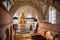 Krasne Brezno, Bohemia, Czech Republic, 26 June 2021:  Saxony style renaissance church of St. Florian, temple interior with