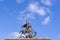 Krasnodar, RUSSIA - February 16, 2020: Saint Georges the Victorious statue on top of a memorial arch. Is proud of them Kuban