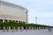 Krasnodar Stadium in the city of Krasnodar. The architecture of the modern stadium, the view from the front entrance.