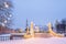 The Krasnogvardeysky bridge at the confluence of the Griboyedov and Kryukov Canals near the St. Nicholas Cathedral in