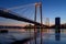 Krasnoyarsk night city view illuminated pedestrian bridge