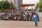 Krasnoyarsk, Russia, August 25, 2019: spectators outdoors in the stands listen to street musicians in the summer