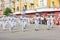 Krasnoyarsk, Russia, June 15, 2013. Carnival procession of people in theatrical costumes of astronauts