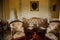 Krasny Dvur Chateau, North Bohemia, Czech Republic, 19 June 2021: Castle interior, Biedermeier furniture in living room wooden