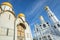 Kremlin cathedral with golden domes at peaceful sunrise, Moscow, Russia