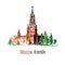Kremlin, Red Square, Moscow, Russia. Watercolor vector