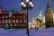 Kremlin towers in winter snowing evening, Moscow