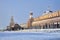 Kremlin Walls Covered Snow in Morning Twilight