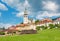 Kremnica - The Safarikovo square with fountain, castle and St. Catherine church