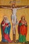 KREMNICA, SLOVAKIA - JULY 16, 2017: The neo-gothic painting on the wood Crucifixion