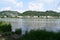 Kripp, Germany - 06 09 2021: Rhine and Ahr beach, estuary area with a view to Linz