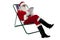 Kris Kringle relaxing and using electronic tablet