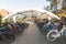 Kristiansand, Norway - November 5, 2017: Bike shed with bikes at the University of Agder, UiA, in Kristiansand.