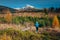 Krivan, High Tatras, Slovakia: Trail runner in blue shirt train in colorful autumn landscape