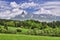 Krivan mountain in High Tatras mountains over meadows near Hybe village