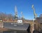 KRONSTADT, RUSSIA. Petrovsky dock in the spring. The Russian text - Petrovsky dock