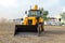 Kropivnitskiy, Ukraine April 20, 2019: The JCB bucket loader in motion at a demonstration site agro exhibition AgroExpo. Tractor