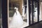 KROPIVNITSKIY; UKRAINE â€“ 22 September; 2018: Black female mannequin in wedding dress in showcase. Bridal dresses Salon Showcase