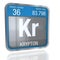 Krypton symbol in square shape with metallic border and transparent background with reflection on the floor. 3D render