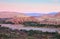 Ksar of Ait-Ben-Haddou and surroundings at dawn, Morocco. Ait-Ben-Haddou along the bank of a parched river