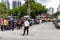 KUALA LUMPUR, MALAYSIA, April 16, 2021: Shoppers queing in line to enter street bazaar with crowd control to buy food