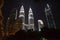 Kuala Lumpur, Malaysia - April 22, 2017: Night view of the illuminated Petronas Twin Towers in Kuala Lumpur, Malaysia