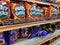 KUALA LUMPUR , MALAYSIA - JUL 10, 2020: Junk food and snacks display at convenience store