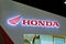 KUALA LUMPUR, MALAYSIA -NOVEMBER 26, 2018: Honda motorcycle brand and logos emblem at the motorcycle body. Honda is one of the fam