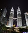 KUALA LUMPUR, MALAYSIA- OCTOBER 13, 2016: Night view of Petronas towers in the downtown in illumination