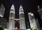 KUALA LUMPUR, MALAYSIA- OCTOBER 13, 2016: Night view of Petronas towers in the downtown in illumination