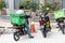 KUALA LUMPUR, MALAYSIA, September 17, 2019: Grabfood riders waiting outside restaurants for food delivery services assignment.