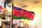 Kuban People`s Republic Flag Against City Blurred Background At
