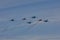 KUBINKA, MOSCOW REGION, RUSSIA Aerobatic team `Swifts` and `Russian knights` aircraft `SU-30 and MiG-29`