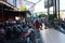 Kudus, December 2022. Photo of a crowded motorbike parking lot in the Kudus city square. Crowded visitors come to the Kudus