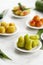 Kue Ku Buah Mini Fantasi,  Thai Popular as Kamoom Lok Choup. Sweet Dumpling made from Mashed Mung Bean with Jelly Gelatin  Skin