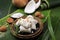 Kue Putu, Indonesian Traditional Cake Made from RIce Flour, Palm SUgar, Pandan Leaf, and Shredded Coconut