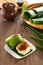 Kuih Pulut inti, traditional Malaysian Nyonya sweet dessert. It is made of steamed glutinous rice with coconut milk and eaten with