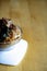 Kuih Puteri Mandi served on a bowl. Famous food during Ramadan in Kelantan, Malaysia. Made from glutinous rice flour, coconut,