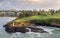 Kukii Point Lighthouse or beacon and golf course in Nawiliwili, Kauai, Hawaii, USA