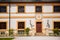 Kuks, East Bohemia, Czech Republic, 10 July 2021: Baroque castle and hospital Kuks, courtyard with antique sundial on the facade,