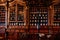 Kuks, East Bohemia, Czech Republic, 10 July 2021: Baroque hospital Kuks, interior of historic pharmacy, Vintage glass bottles on