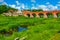 Kuldiga brick bridge over river Venta in Latvia