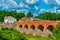 Kuldiga brick bridge over river Venta in Latvia