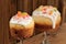 Kulich, Russian easter yeast sweet breads decorated with icing o