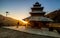 Kullu, Himachal Pradesh, India - December 07, 2018 : Sunset at manu rishi temple in himachal