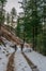 Kullu, Himachal Pradesh, India - Feburuary 08, 2019 : Traveller in Mountains - Majestic winter landscape in himalayas