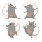 Kung Fu mice set. Cartoon illustrations of comic mouse fighters. Symbols of 2020 year by Chinese Horoscope. Different poses. Marti