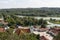 Kungalv church with Gota river on background, Bohuslan, Sweden